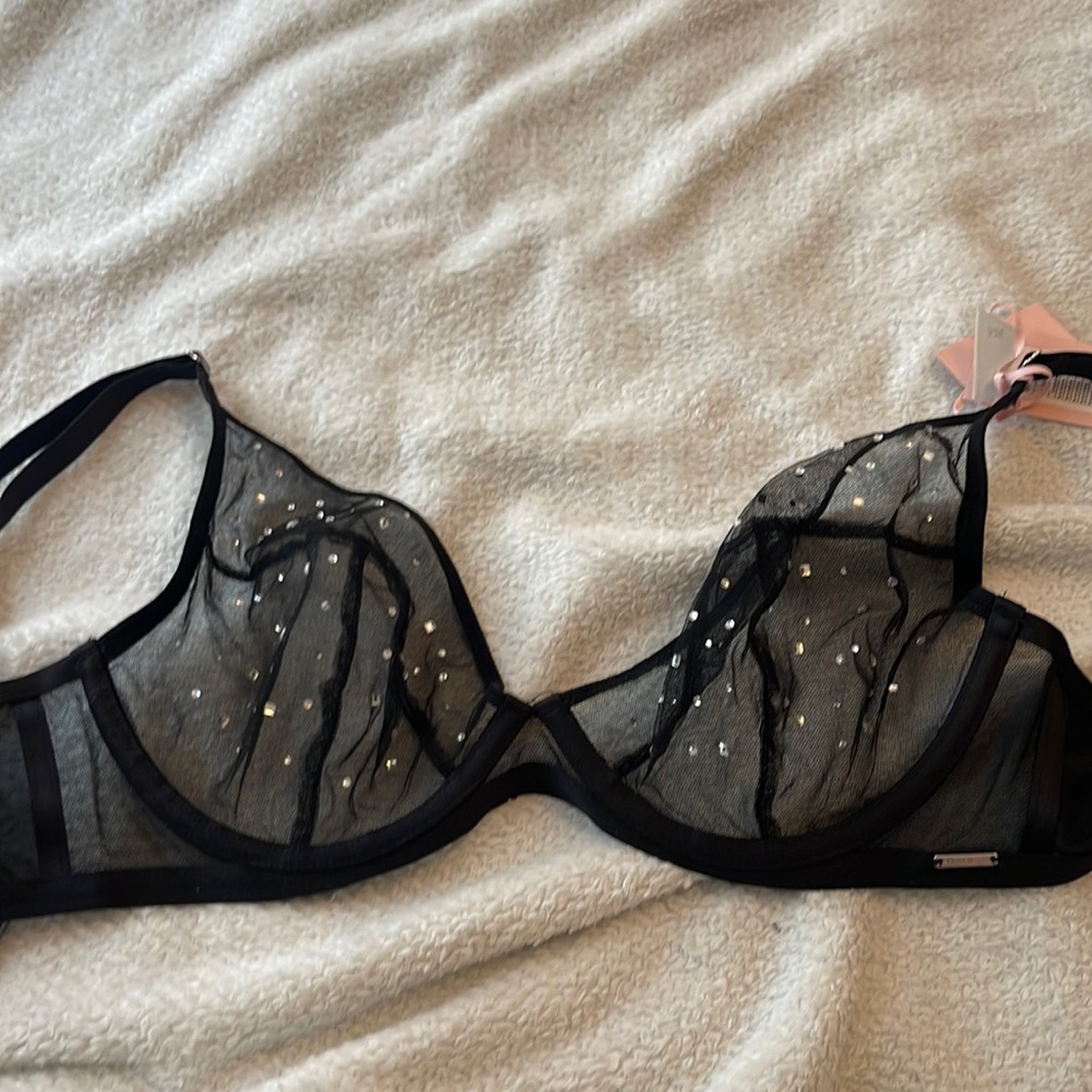 Sexy black see through bra with little diamonds